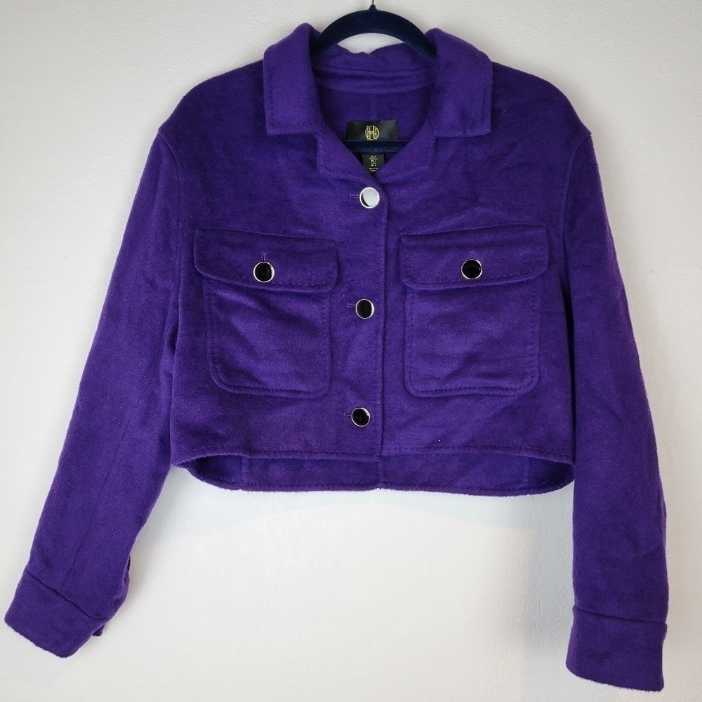 NWT House of Harlow 1960 Wool Blend Cropped Dark Purple Jacket Size Small